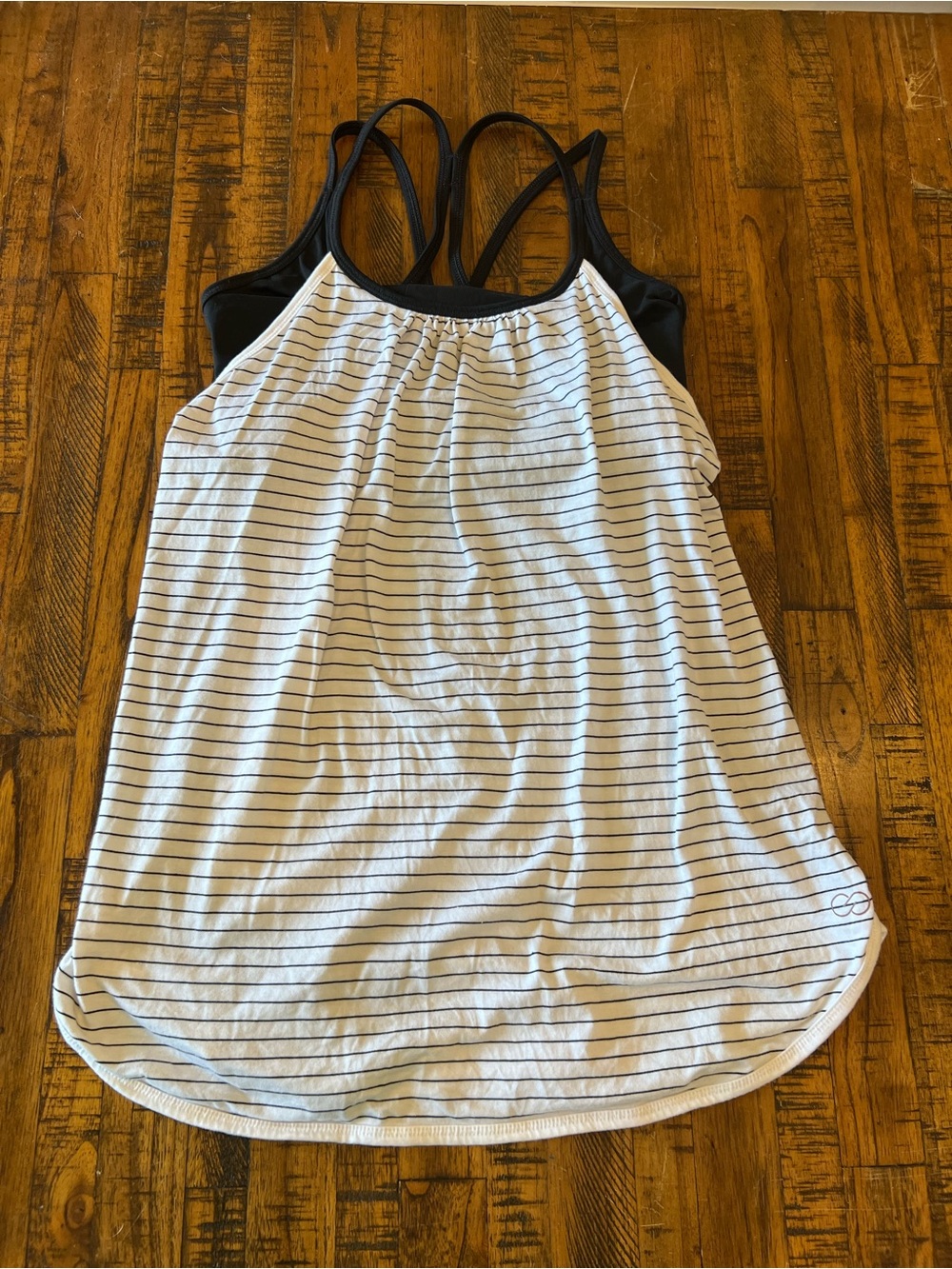 Calia Striped White & Black Tank Top with Built-In Shelf Bra